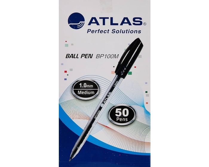 Boite de 50 stylos à Bille Atlas à pointe medium 0.1 mm coloris au choix (BP100M) – Image 1