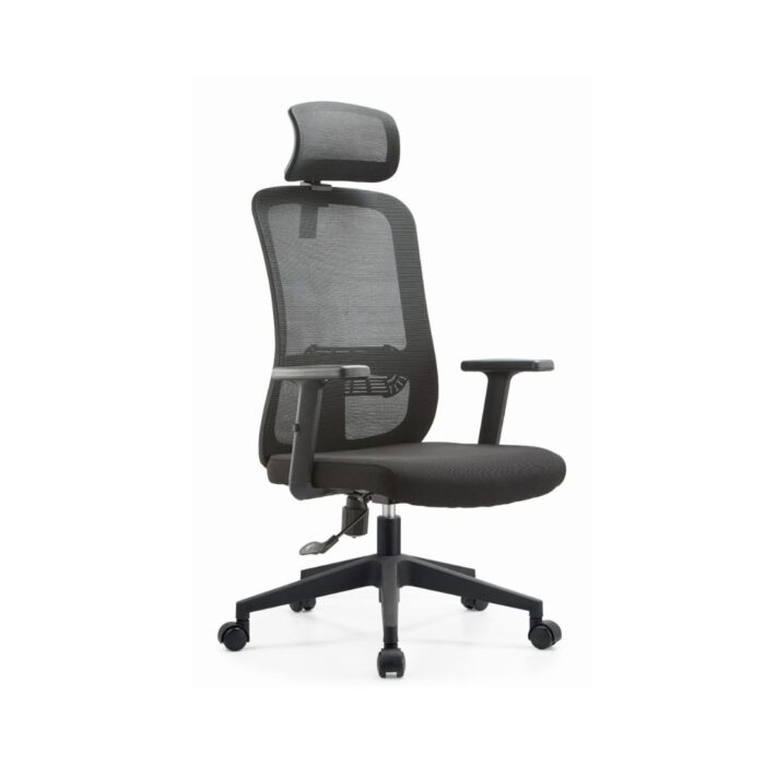 Fauteuil président LUCY en mesh noir avec Têtière piétement chrome avec accoudoirs – Image 1
