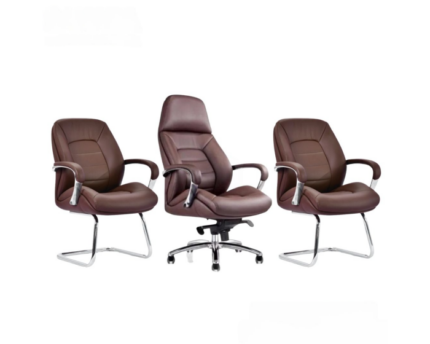 Pack fauteuil TRENDY : 1 président + 2 visiteurs sur luge Marron Tabac