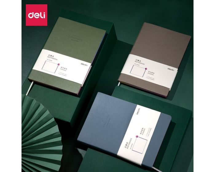 LOT DE 16 BLOC NOTES DELI 22246 à couverture en cuir 112 feuilles Vert – Image 1