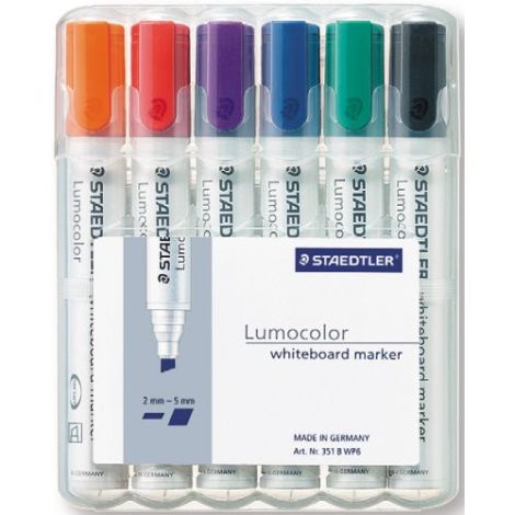 Pochettes de 6 Marqueurs lumocolor STAEDTLER pour tableau blanc biseauté (351wp6) – Image 1