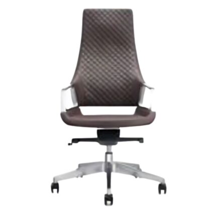 Fauteuil président ANJI En Simili Cuir piétement chromé avec accoudoirs & roulettes Marron Foncé