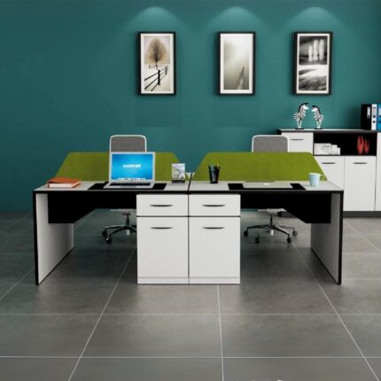 Workstation CASANOVA 2 postes 120x120 cm avec séparations et 2 Caissons